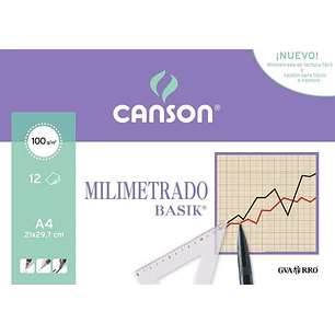 Canson Minipack de 12 Hojas A4 - Milimetrado Basik - 21x29.7cm - 100g - Color Sepia