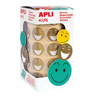 Apli Gomets Cara Feliz Dorados - Ø 20mm - Adhesivo Removible - 900 Unidades por Rollo