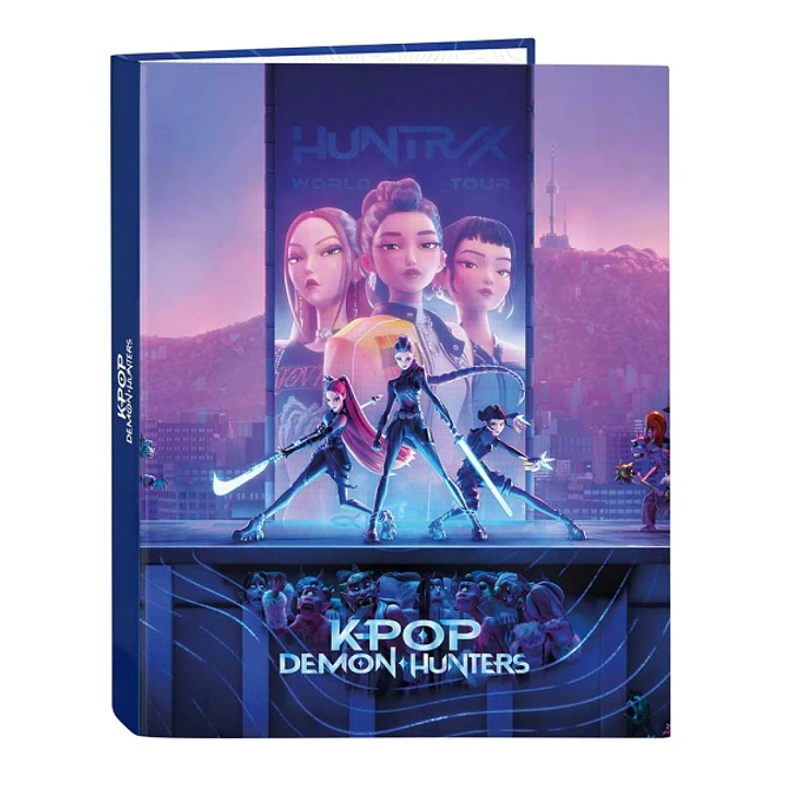 Safta K-Pop Demon Hunters Carpeta de 4 Anillas de 25mm - Formato Folio - Tapas Duras Forradas - 26.5x33x4cm - Multicolor 1