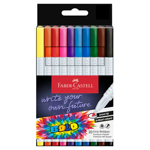 Faber-Castell Bold Pack con 10 Rotuladores de Colores con Grip - Punta Ancha - Trazo 1mm - Tinta a Base de Colorantes Alimentarios - Colores Surtidos