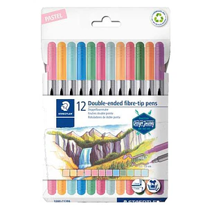 Staedtler 3200 Pack de 12 Rotuladores de Doble Punta - Resistente a la Presion - Colores Pastel Surtidos