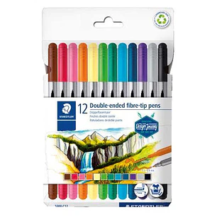Staedtler 3200 Pack de 12 Rotuladores de Doble Punta - Resistente a la Presion - Colores Surtidos