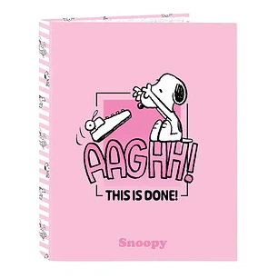 Safta Snoopy Carpeta de 4 Anillas de 25mm - Formato Folio - Tapas Duras Forradas - 26.5x33x4cm - Color Rosa