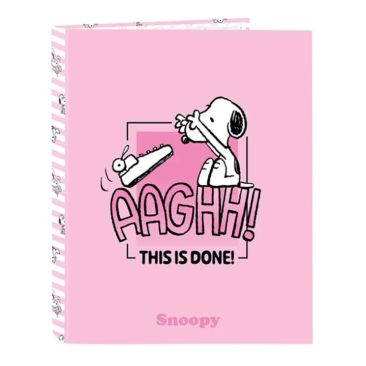 Safta Snoopy Carpeta de 4 Anillas de 25mm - Formato Folio - Tapas Duras Forradas - 26.5x33x4cm - Color Rosa 1