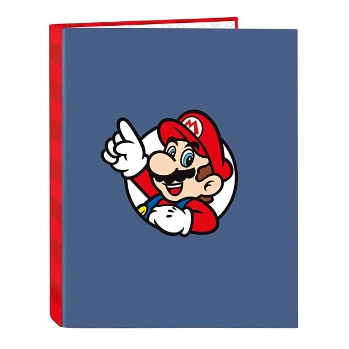 Safta Super Mario Carpeta de 4 Anillas de 25mm - Formato Folio - Tapas Duras Forradas - 26.5x33x4cm - Color Rojo y Azul 1