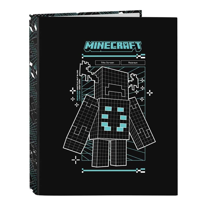 Safta Minecraft Screen Carpeta de 4 Anillas de 25mm - Formato Folio - Tapas Duras Forradas - 26.5x33x4cm - Color Negro 1
