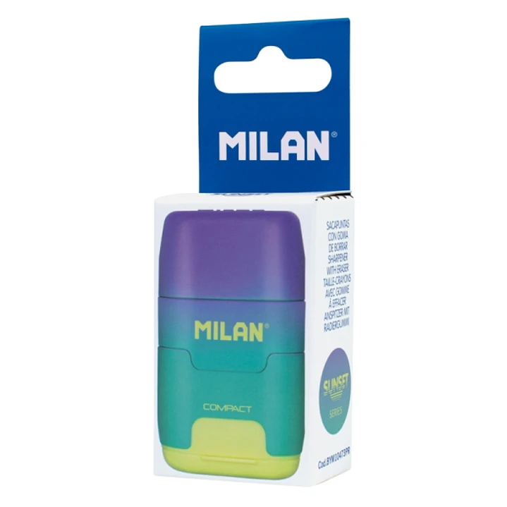 Milan Compact Sunset Afilaborra con 2 Gomas de Borrar - Sacapuntas Doble - Cuchilla de Seguridad - Color Turquesa 1