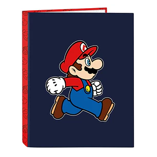 Safta Super Mario Trick Carpeta de 4 Anillas de 25mm - Formato Folio - Tapas Duras Forradas - 26.5x33x4cm - Color Rojo