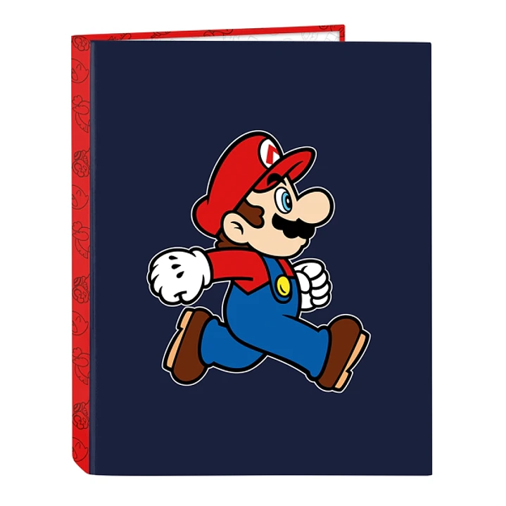 Safta Super Mario Trick Carpeta de 4 Anillas de 25mm - Formato Folio - Tapas Duras Forradas - 26.5x33x4cm - Color Rojo 1