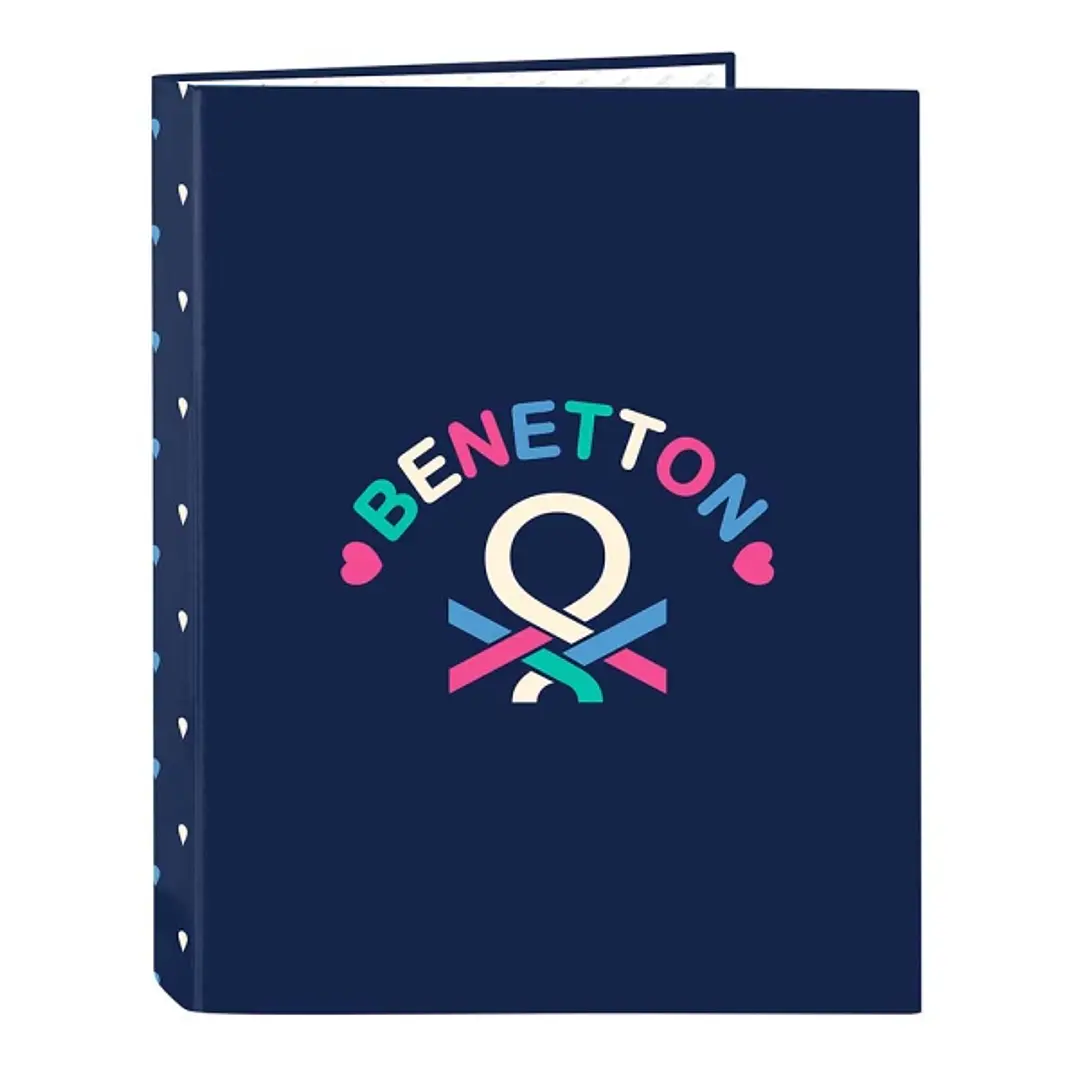 Safta Benetton Drop Carpeta con 4 Anillas 25mm - Tapas Duras Forradas - Formato Folio - 265x40x330mm - Color Azul Oscuro 1