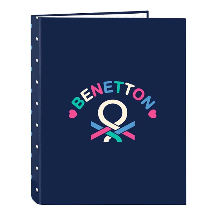 Safta Benetton Drop Carpeta con 4 Anillas 25mm - Tapas Duras Forradas - Formato Folio - 265x40x330mm - Color Azul Oscuro 1