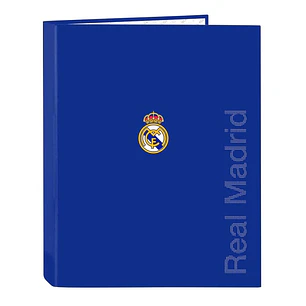 Safta Real Madrid Carpeta con 4 Anillas 25mm - Tapas Duras Forradas - Formato Folio - 265x40x330mm - Color Azul