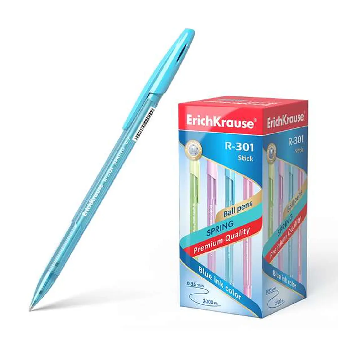 Erichkrause R-301 Spring Boligrafo - Punta de 0.7mm - Cuerpo Translucido en Colores Surtidos - Tinta de Secado Rapido - Color Azul 1