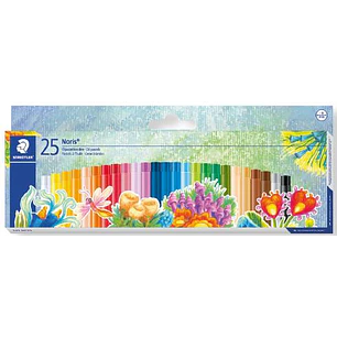 Staedtler Noris 241 Pack de 25 Ceras Blandas - Diametro 8mm - Resistencia a la Rotura - Colores Surtidos