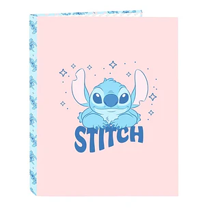 Safta Stitch Ohana Carpeta con 4 Anillas 25mm - Tapas Duras Forradas - Formato Folio - Ligera y Compacta - 265x40x330mm - Color Rosa Pastel