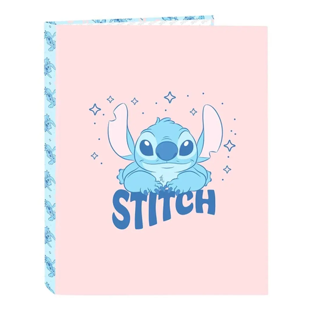 Safta Stitch Ohana Carpeta con 4 Anillas 25mm - Tapas Duras Forradas - Formato Folio - Ligera y Compacta - 265x40x330mm - Color Rosa Pastel 1