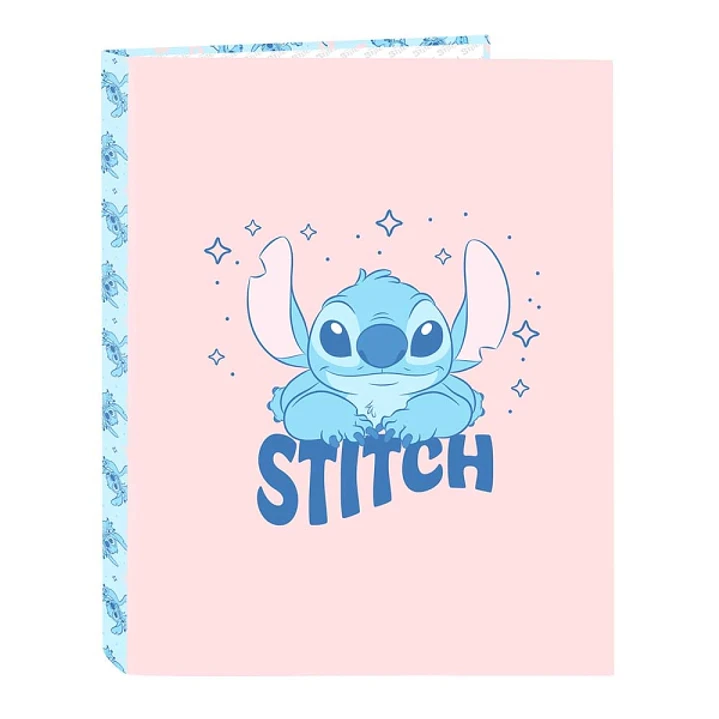 Safta Stitch Ohana Carpeta con 4 Anillas 25mm - Tapas Duras Forradas - Formato Folio - Ligera y Compacta - 265x40x330mm - Color Rosa Pastel 1