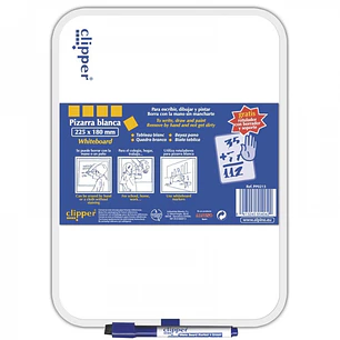 Alpino Clipper Pizarra Blanca 25.5x18cm - Una Cara Blanca y otra con Cuadricula - Borrado en Seco - Incluye Rotulador con Borrador - Color Blanco
