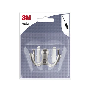 3M Gancho Doble para Atornillar de Metal - Color Gris Metalizado