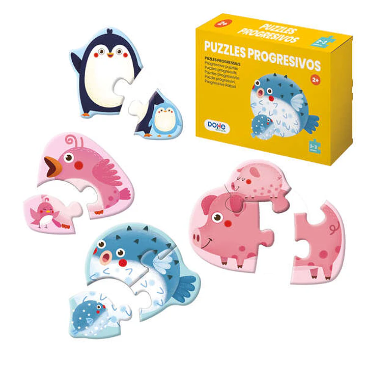 Dohe Pack de 4 Puzzles para Niños de 2/3 Piezas - Tematica Animales - Doble Capa de Carton - Capa Intermedia de Contrachapado - Estimula Imaginacion - 1