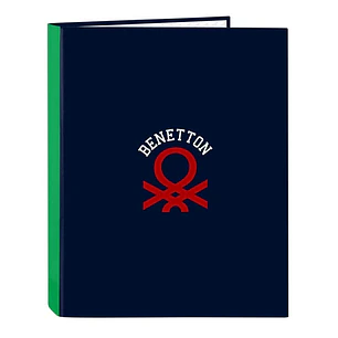 Safta Benetton Together Carpeta con 4 Anillas 25mm - Tapas Duras Forradas - Formato Folio - Resistente - 265x40x330mm - Color Azul Marino