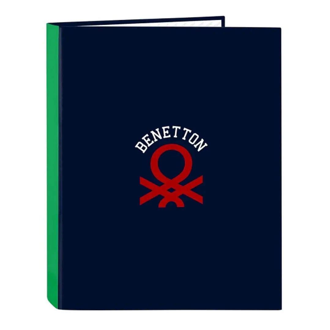 Safta Benetton Together Carpeta con 4 Anillas 25mm - Tapas Duras Forradas - Formato Folio - Resistente - 265x40x330mm - Color Azul Marino 1