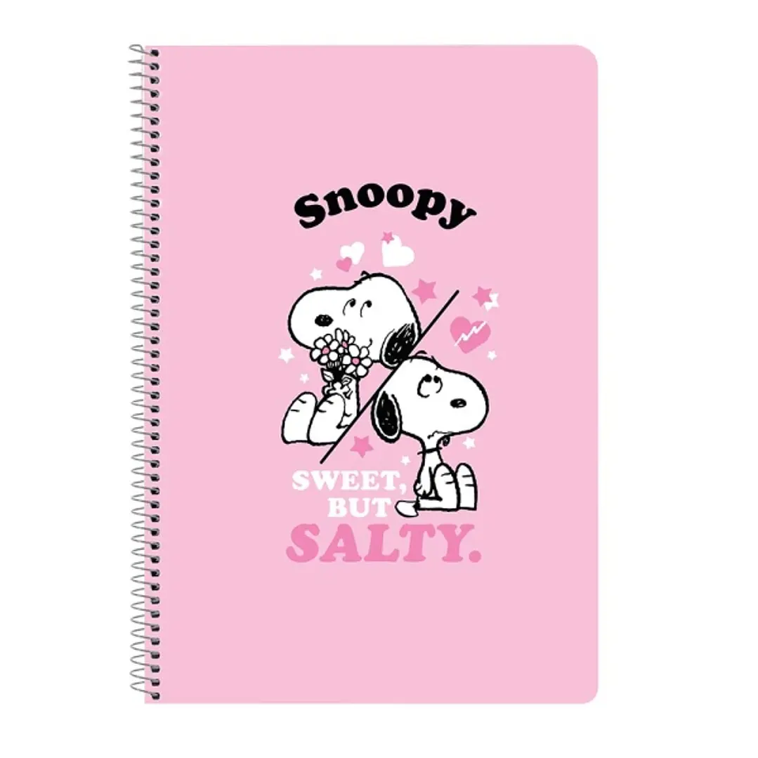 Safta Snoopy Libreta con Espiral - Formato Folio - 80 Hojas de 80g/m2 - Cuadricula 4x4mm - Tapas Duras Glasofonadas - 21.5x31x1cm - Color Rosa 1