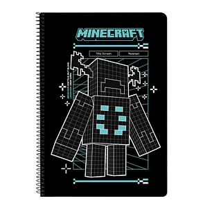 Safta Minecraft Screen Libreta con Espiral - Formato Folio - 80 Hojas de 80g/m2 - Cuadricula 4x4mm - Tapas Duras Glasofonadas - 21.5x31x1cm - Color Ne