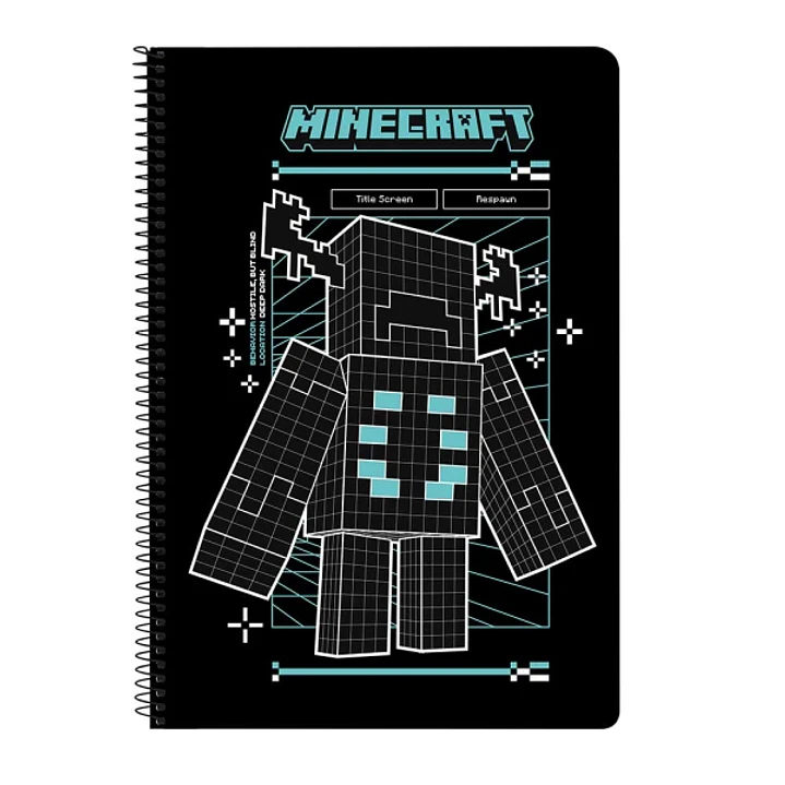 Safta Minecraft Screen Libreta con Espiral - Formato Folio - 80 Hojas de 80g/m2 - Cuadricula 4x4mm - Tapas Duras Glasofonadas - 21.5x31x1cm - Color Ne 1