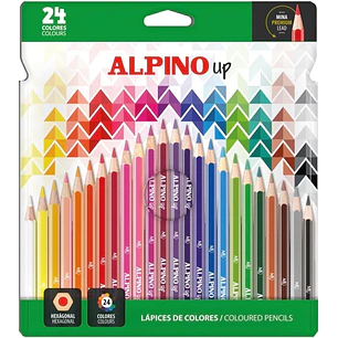 Alpino Up Pack con 24 Lapices de Colores Hexagonales - Mina Premium - Resistente a la Rotura - Colores Surtidos