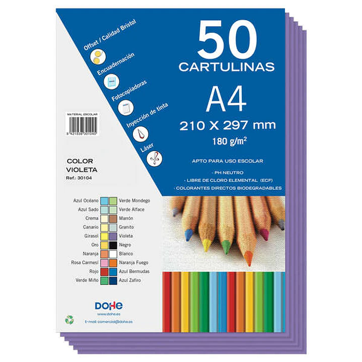 Dohe Cartulinas de Colores de 180 G/M2 - Tamaño A4 - PH Neutro - Libres de Cloro Elemental - Colorantes Biodegradables 1