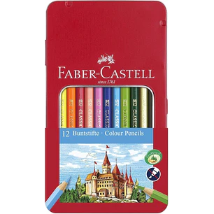 Faber-Castell Classic Colour Caja Metalica con 12 Lapices de Colores Hexagonales - Resistencia a la Rotura - Colores Surtidos