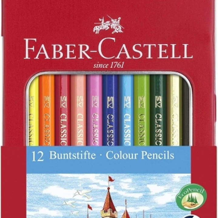 Faber-Castell Classic Colour Caja Metalica con 12 Lapices de Colores Hexagonales - Resistencia a la Rotura - Colores Surtidos 1