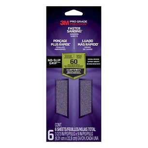 3M Pro Grade Precision Faster Hojas de Lijado - Grano 60 Grueso - 9.31x22.8cm - Rendimiento Superior - Reduccion de Fatiga - Color Lavanda