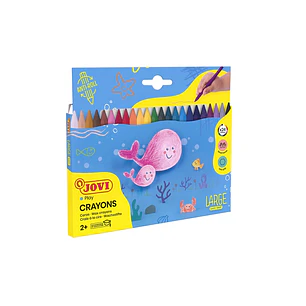 Jovi Large Easy Grip Pack de 24 Ceras Plasticas Hexagonales - Facil de Sacar Punta - No Mancha - Ideal para Manos Pequeñas - Colores Surtidos