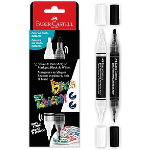 Faber-Castell Shake & Paint Black Edition Pack de 2 Rotuladores Acrilicos Doble Punta - Puntas Redondas de 1mm y 3mm - Tinta Acrilica al Agua - Colore