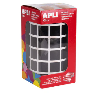 Apli Gomets Cuadrados Negros - 15 x 15mm - 59 Hojas Pretroqueladas - 2832 Gomets por Rollo - Ideal para Escuelas y Talleres Infantiles - Normas EN-71 