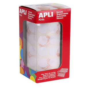 Apli Gomets Redondos Blancos Ø 15mm - 59 Hojas Pretroqueladas - 2832 Gomets por Rollo - Adhesivo Base Agua - Normas EN-71 y FSC