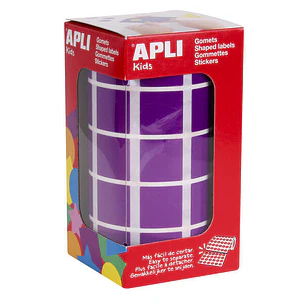Apli Gomets Cuadrados Lila - 20 x 20mm - 59 Hojas Pretroqueladas - 1770 Gomets por Rollo - Ideal para Escuelas y Talleres Infantiles - Normas EN-71 y 