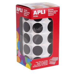 Apli Pack de 1.770 Gomets Redondos Ø 20mm - Adhesivo Permanente Base de Agua - Libre de Disolventes - Color Negro