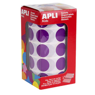 Apli Gomets Redondos Lila Ø 20mm - 59 Hojas Pretroqueladas - 1770 Gomets por Rollo - Ideal para Escuelas y Talleres Infantiles