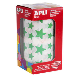 Apli Gomets Estrella Verde - 12.5mm y 19.5mm - Adhesivo Permanente - 2360 Gomets por Rollo - Ideal para Escuelas y Talleres Infantiles