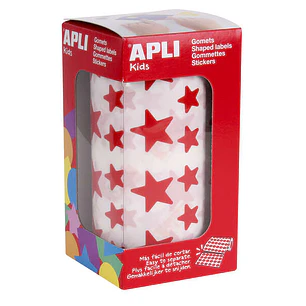 Apli Gomets Estrella Rojos - 12.5mm y 19.5mm - Adhesivo Permanente - 59 Hojas - 2360 Gomets por Rollo - Ideal para Desarrollar Habilidades y Cumplir N