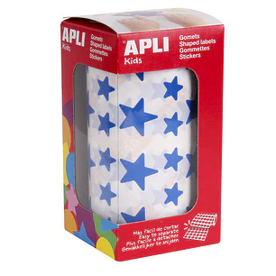 Apli Gomets Estrella Azul - 12.5mm y 19.5mm - Adhesivo Permanente - 59 Hojas Pretroqueladas - 2.360 Gomets por Rollo