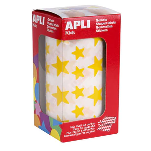 Apli Gomets Estrella Amarillos - 12.5mm y 19.5mm - Adhesivo Permanente - 2360 Gomets por Rollo - Ideal para Desarrollar Habilidades Infantiles