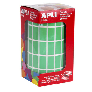 Apli Gomets Rectangulares Verdes - 20x10mm - 59 Hojas Pretroqueladas - 3540 Gomets por Rollo - Ideal para Actividades Infantiles - Cumple Normas EN-71