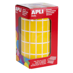 Apli Gomets Rectangulares Amarillos - 20x10mm - 59 Hojas Pretroqueladas - 3540 Unidades por Rollo - Ideal para Escuelas y Talleres Infantiles - Cumple