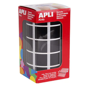 Apli Gomets Cuadrados Negros 20x20mm - 59 Hojas Pretroqueladas - 1770 Gomets por Rollo - Ideal para Desarrollar Habilidades y Capacidades en Niños - C