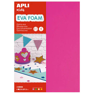 Apli Goma Eva Fluorescente - Medida A4 - 4 Hojas - Fucsia, Verde, Amarillo y Naranja
