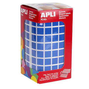 Apli Gomets Cuadrados Azules - 10x10mm - 59 Hojas Pretroqueladas - 6372 Gomets por Rollo - Ideal para Actividades Infantiles